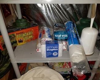 basement goods: tools, kitchenware, decorations, light bulbs... (NOTE: the plastic shelving units are NOT FOR SALE)