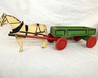WOODEN HORSE & WAGON PULL TOY 