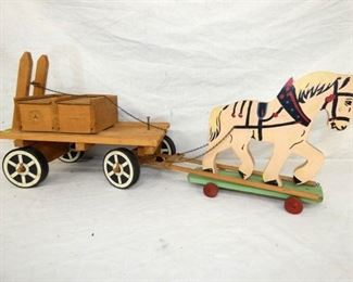 EARLY LRG. WOODEN HORSE PULL TOY 