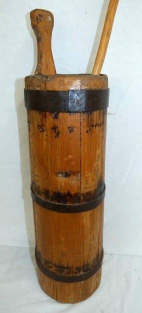 EARLY WOODEN CHURN W/BANDS  