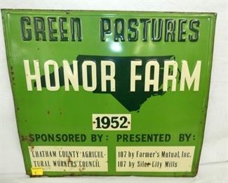 20X18 EMB. 1952 NC HONOR FARM SIGN 