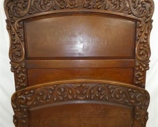 65X76 ORNATE HEAVY CARVED OAK BED 