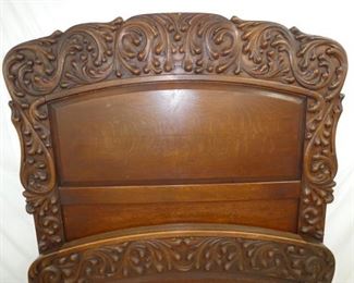 VIEW 2 TOP HEAVILY CARVED OAK BED 