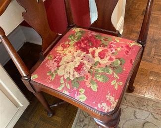 Antique Mahogany Corner Chair, Embroidery Seat/Spring Seat