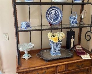 Open Hutch/Glass Shelves. Wrought Iron, Knotty Pine Cabinet/Storage . Purchased Merchandise Mart