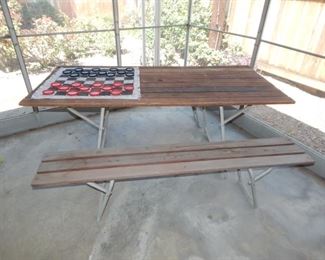 Redwood and Aluminum folding picnic set. Includes Table and two benches