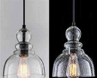LANROS Industrial Mini Pendant Lighting with Handblown Clear Seeded Glass Shade, Adjustable Cord Farmhouse Lamp Ceiling Pendant Light Fixture for Kitchen Island Restaurant Kitchen Sink, Black, 1 Pack