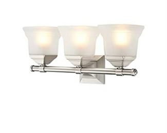 3-Light Bathroom Vanity Light Fixture Brushed Nickel | 19-in Bathroom Lighting Fixture W/Frosted Milk Glass Shade