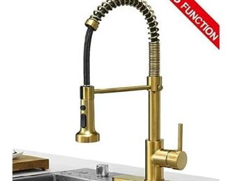 Hoimpro 4.5 out of 5 stars  15Reviews Hoimpro Brushed Gold High Arc Spring Kitchen Faucet with Pull Down Sprayer, Commercial Rv Single Lever Kitchen Sink Faucet ,3 Function Single Handle Laundry Faucet, Brass / Brushed Brass (1 or 3 Hole)