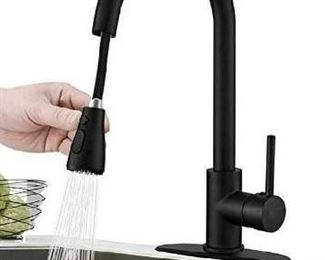 Hoimpro Commercial High-Arc Single Handle Kitchen Sink Faucet With Pull Out Sprayer,Rv kitchen Faucet With Pull Down Sprayer,3 Function Touch on Laundry Water Faucet, Brass/Matte Black(1 or 3 Hole)
