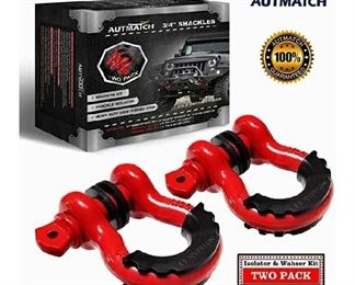 AUTMATCH Shackles 3/4" D Ring Shackle (2 Pack) 41,887Ib Break Strength with 7/8" Screw Pin and Shackle Isolator & Washers Kit for Tow Strap Winch Off Road Towing Accessory Jeep Vehicle Recovery Red