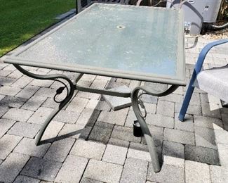 Patio table, many chairs