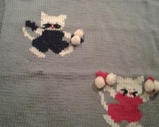 Super charming 3 little kittens handmade vintage baby blanket