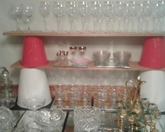 Great glassware-Stems-top shelf-Lenox signed Tiffany, Waterford,  cut, depression
