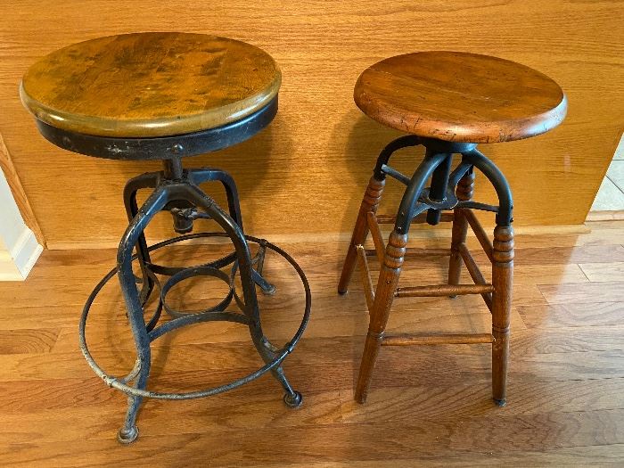 Industrial metal/wood bar stools (2)