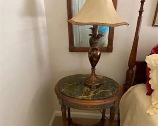Walnut Marble top ornate  end table