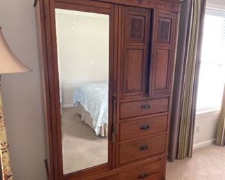 Antique armoire wardrobe w/ beveled mirror