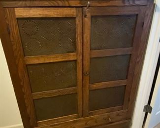 Oak Pie safe w/original  punched tin doors and sides