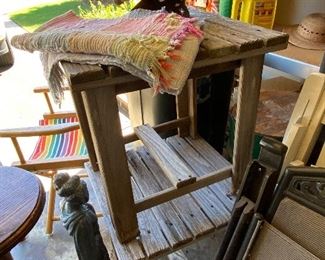 Weathered wood outdoor tables