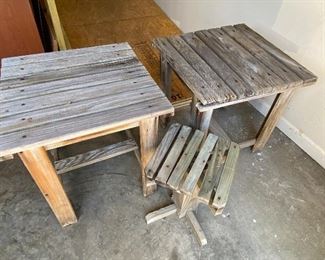 Weathered wood outdoor side tables