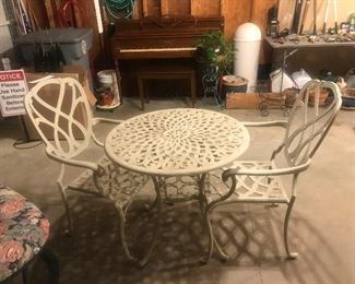Cast Metal Bistro Set ~ Table With Two Arm Chairs ~ Located In The Garage