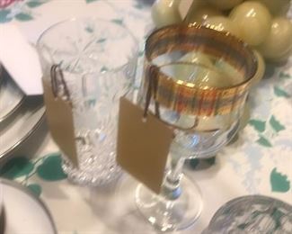 Crystal Palm Tree Tumblers ~ Gold & Silver Rim Wine Glasses