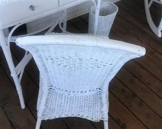 Old Wicker Vanity With Chair