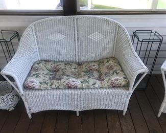 Old Wicker Settee With Cushion
