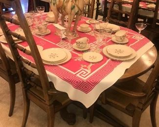 Vintage Thomasville Dining Room Set ~ Table With Four Leaves, Six High Back Chairs With Rush Seats And Buffet ~ Dining Room