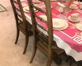 Vintage Thomasville Dining Room Set ~ Table With Four Leaves, Six High Back Chairs With Rush Seats And Buffet ~ Dining Room