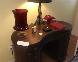 Vintage 1940's Mahogany Kidney Shaped Desk