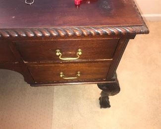Antique Chippendale Style Mahogany Ball And Claw Desk