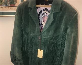 Pioneer Ware Green Fringed Leather Jacket