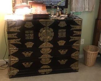 Vintage Korean Chest With Brass Decorations