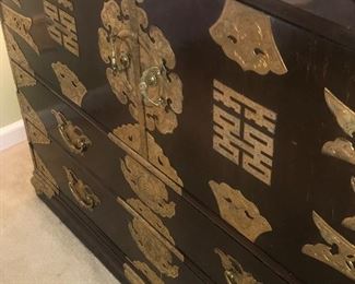 Vintage Korean Chest With Brass Decorations