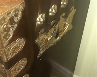Vintage Korean Chest With Brass Decorations