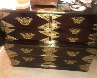 Vintage Korean Chest With Brass Decorations