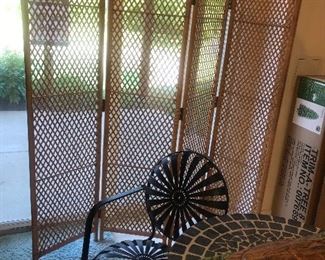 Vintage Rattan Four Panel Screen