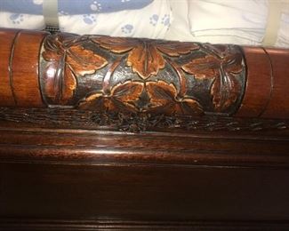 Antique Hand Carved Mahogany Sleigh Bed With Matching Dresser ~ Full Size