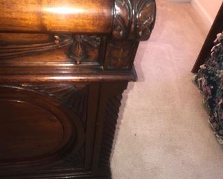 Antique Hand Carved Mahogany Sleigh Bed With Matching Dresser ~ Full Size