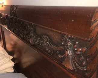 Antique Hand Carved Mahogany Sleigh Bed With Matching Dresser ~ Full Size