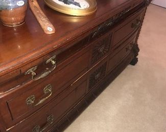 Antique Hand Carved Mahogany Sleigh Bed With Matching Dresser ~ Full Size
