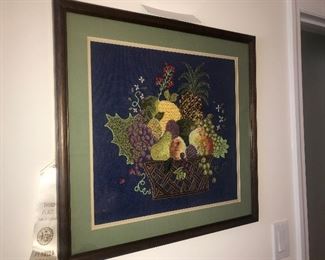 Framed Crewel Work Fruit Basket ` Won Third Place Florida State Fair