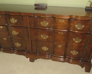  Harden Walnut Block Front Dresser on Bracket Feet with Mirror
