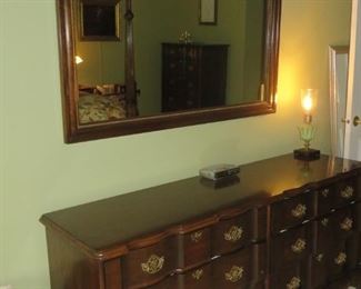  Harden Walnut Block Front Dresser on Bracket Feet with Mirror
