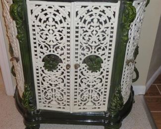 75% Off - Now $175    Was $695 Gorgeous 19th century Antique French Stove.  Enameled cast iron 
parlor stove with exceptional  detailing.    All four doors open for easy access.