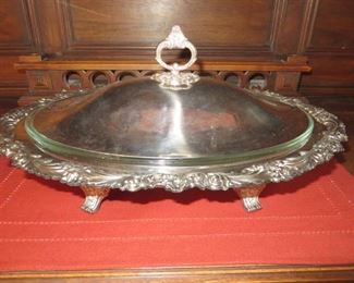 Large  Silver Plate Footed Covered Serving Piece