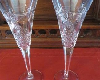 50% off now  $17.50 was $35 WATERFORD MILLENNIUM SERIES PEACE Cut Crystal Fluted Champagne Glasses (pair)
