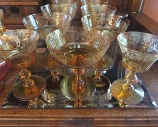  Amber Depression glass Stemware LOT