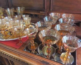 Amber Depression glass Stemware LOT